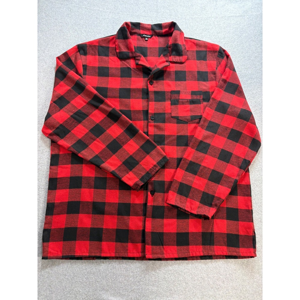 #followme Mens Buffalo Plaid Pajama Top Red Black Checkered Button Up‎ 2XL